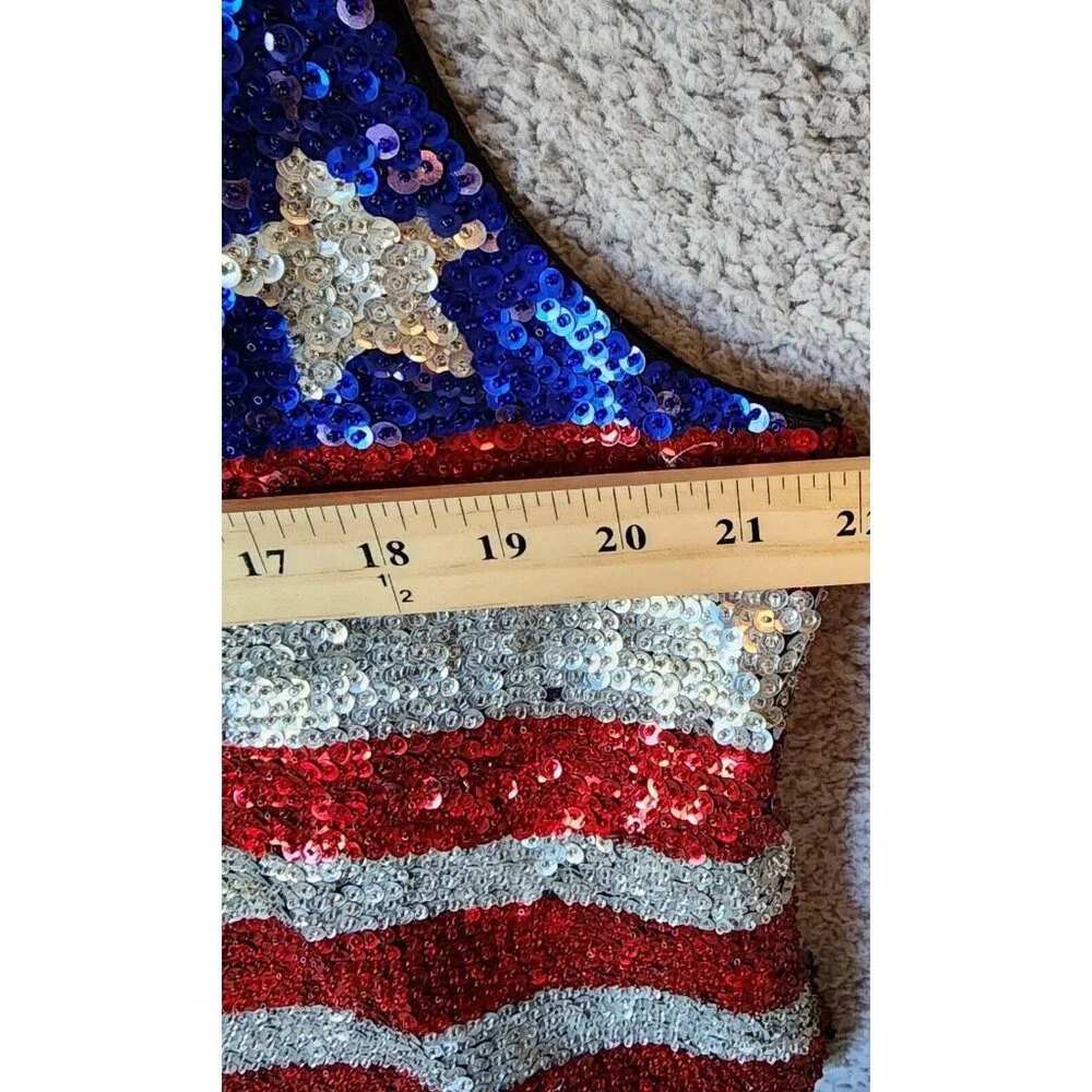 Bali Collection Unisex Snap Button Vest Sequin USA Flag Patriotic Star Stripes L